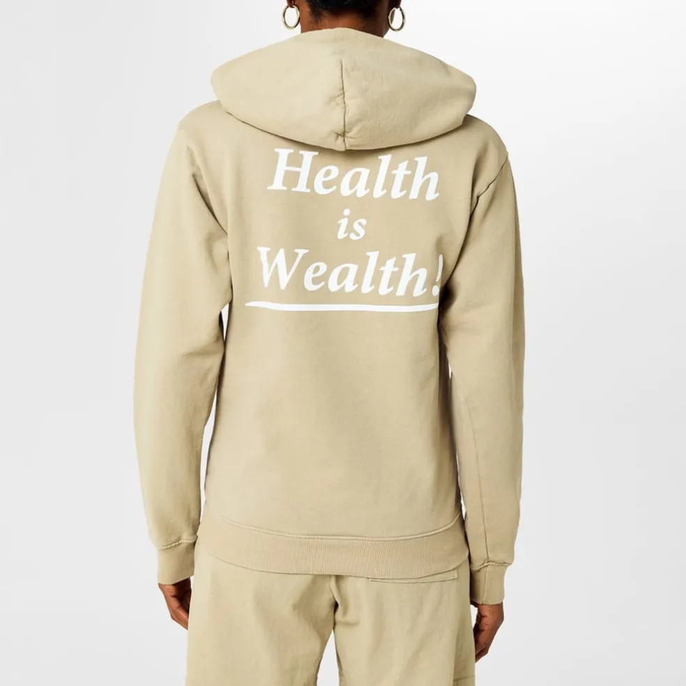 Sporty and Rich Hooded Relaxed Fit Sweatshirt in Beige