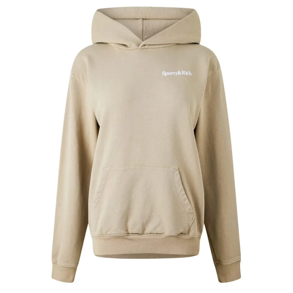 Sporty and Rich Hooded Relaxed Fit Sweatshirt in Beige