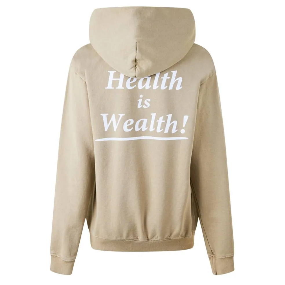 Sporty and Rich Hooded Relaxed Fit Sweatshirt in Beige