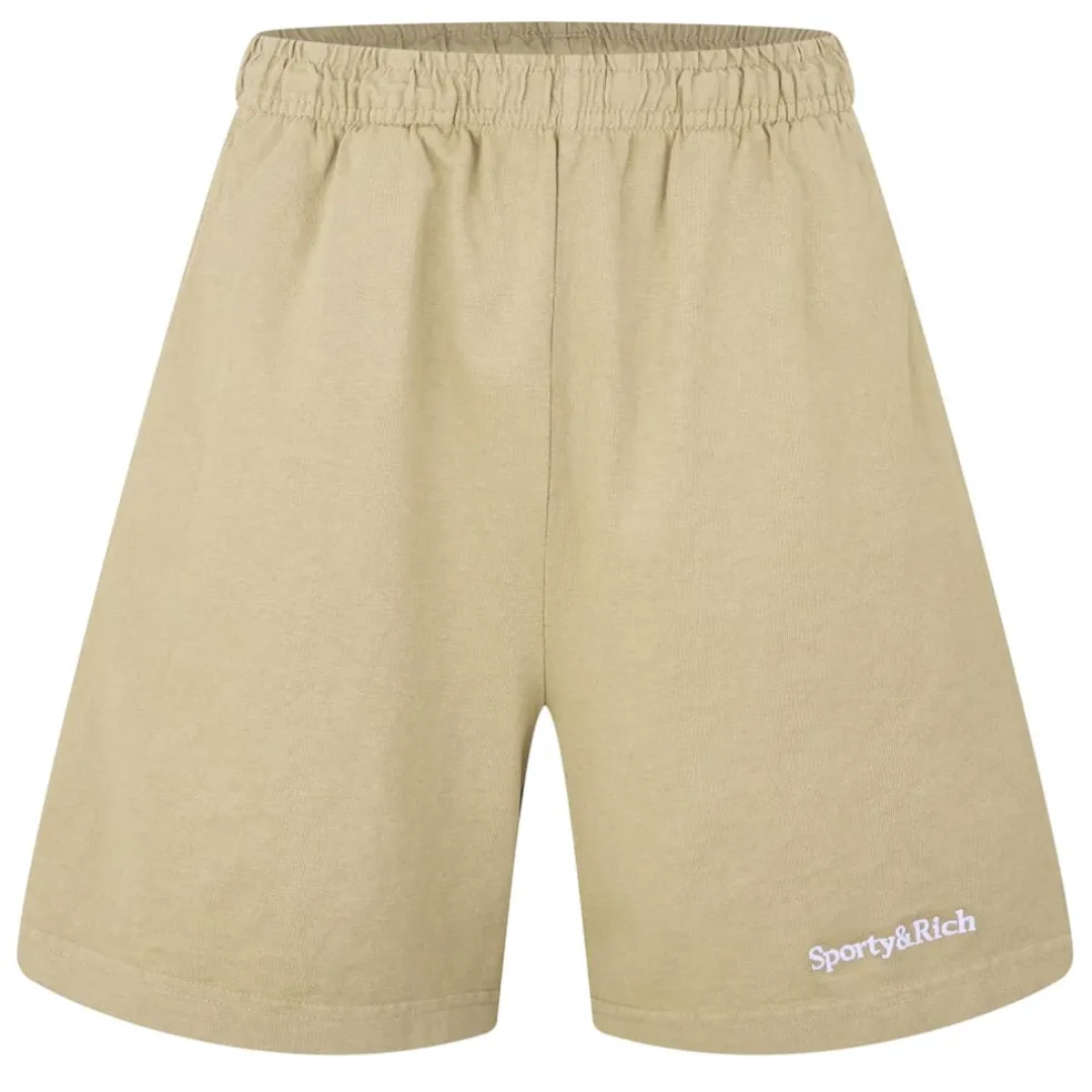 Sporty and Rich Sporty Serif Sweat Shorts in Beige
