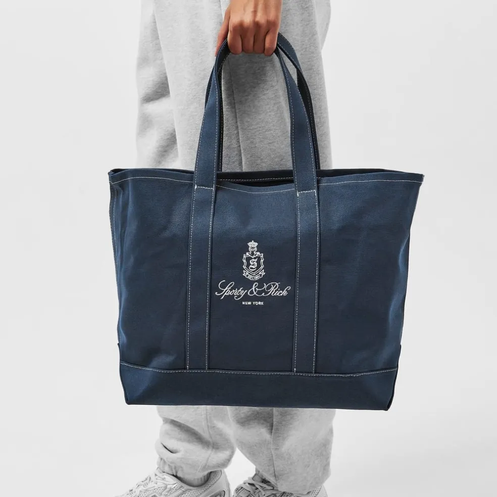 Sporty and Rich Sporty Vendome Tote with Detachable Strap in Blue