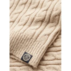 Superdry Cable Crew Neck Regular Fit Sweater in Beige