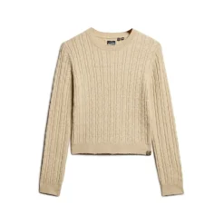 Superdry Cable Crew Neck Regular Fit Sweater in Beige