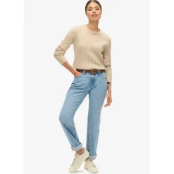 Superdry Cable Crew Neck Regular Fit Sweater in Beige