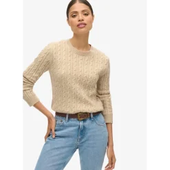 Superdry Cable Crew Neck Regular Fit Sweater in Beige