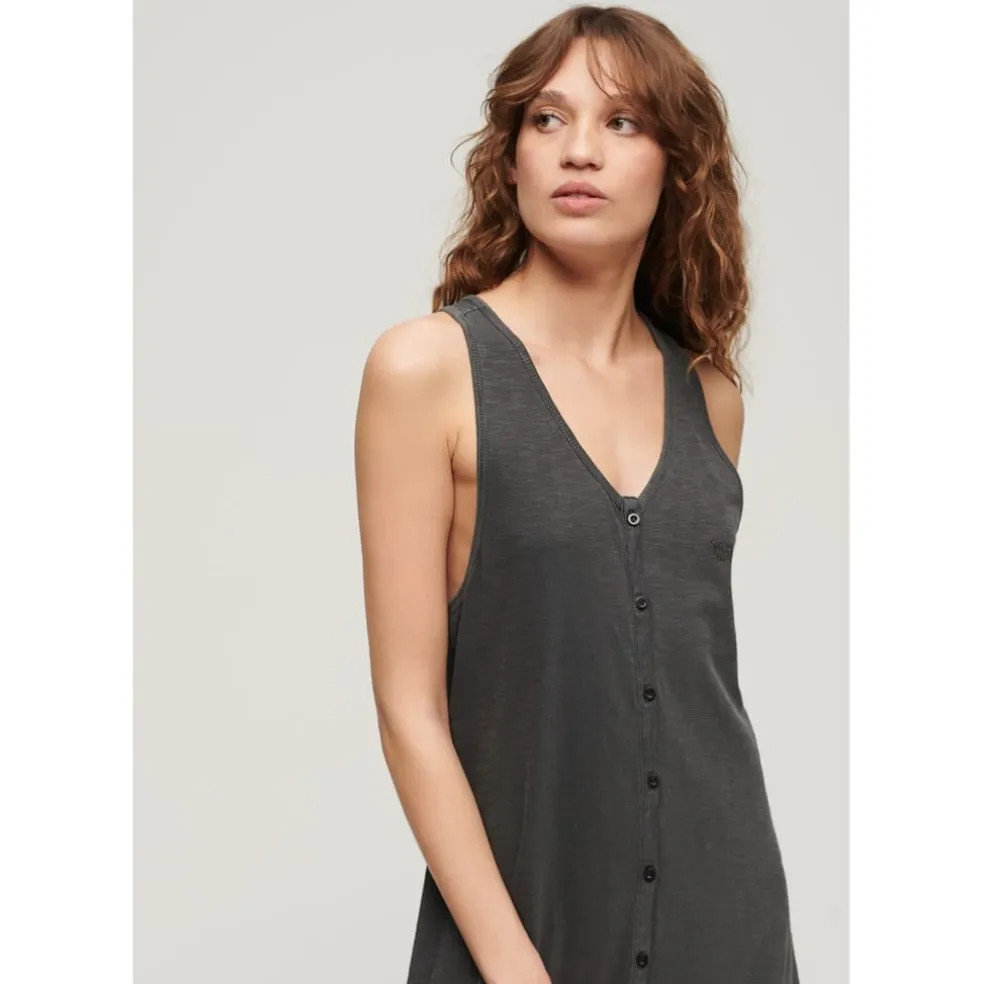Superdry V Neck Relaxed Fit Sleeveless Top in Black