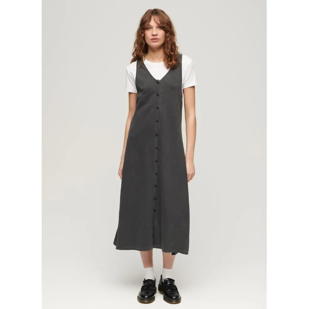 Superdry V Neck Relaxed Fit Sleeveless Top in Black