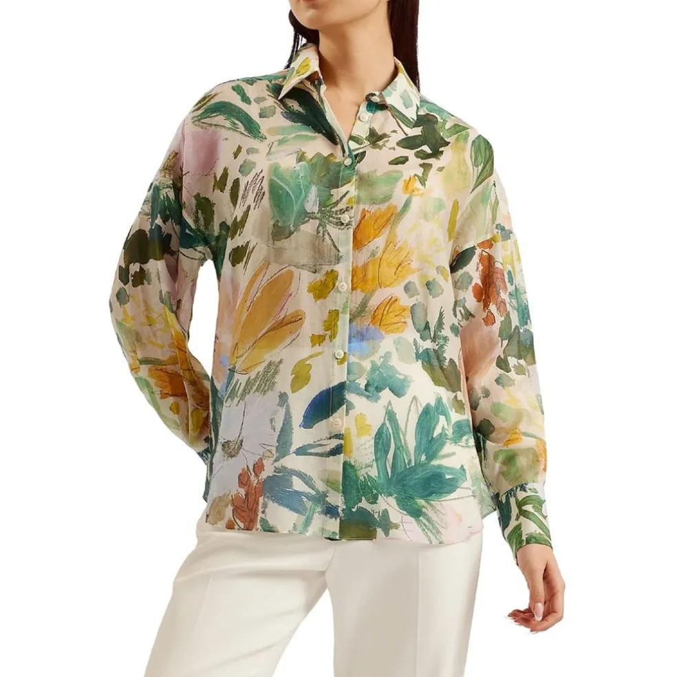 Ted Baker Piccola Long Sleeve Relaxed Fit Shirt in White