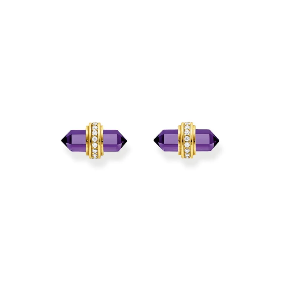 Thomas Sabo Hexagonal Rose Quartz Gold-Plated Ear Studs in Pink