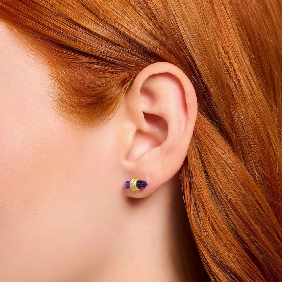 Thomas Sabo Hexagonal Rose Quartz Gold-Plated Ear Studs in Pink
