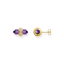 Thomas Sabo Hexagonal Rose Quartz Gold-Plated Ear Studs in Pink