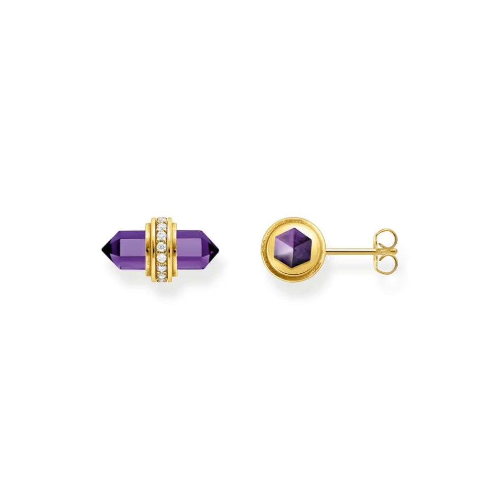 Thomas Sabo Hexagonal Rose Quartz Gold-Plated Ear Studs in Pink