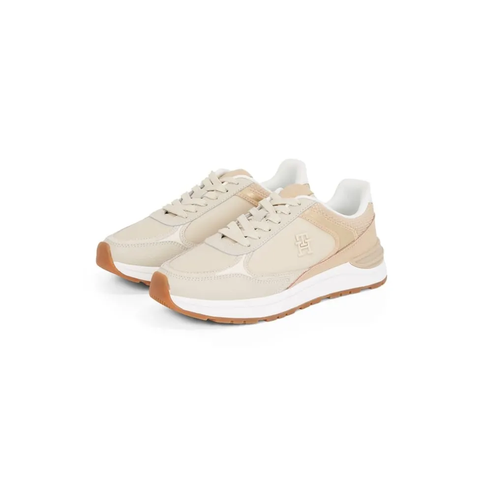 Tommy Hilfiger Casual Fashion Runner Lthr Mix in Beige