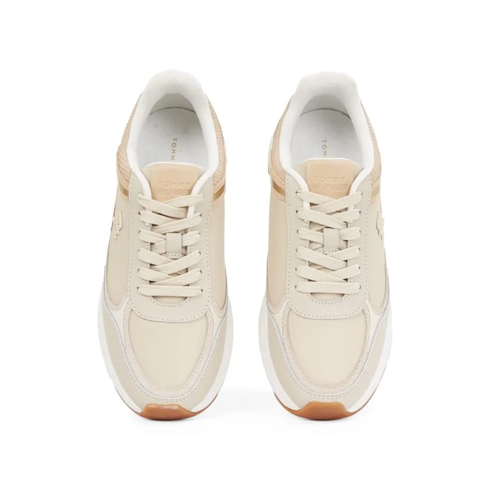 Tommy Hilfiger Casual Fashion Runner Lthr Mix in Beige