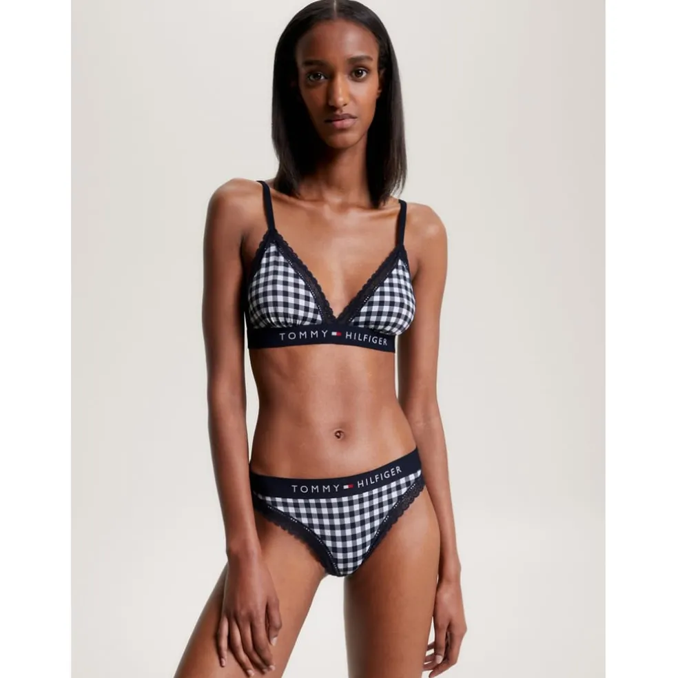 Tommy Hilfiger Gingham Print Thong Brief in Blue