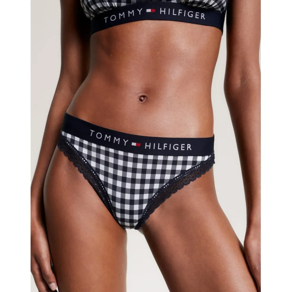 Tommy Hilfiger Gingham Print Thong Brief in Blue