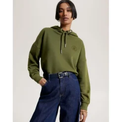 Tommy Hilfiger Monogram Stamp Embroidery Relaxed Hoody in Green