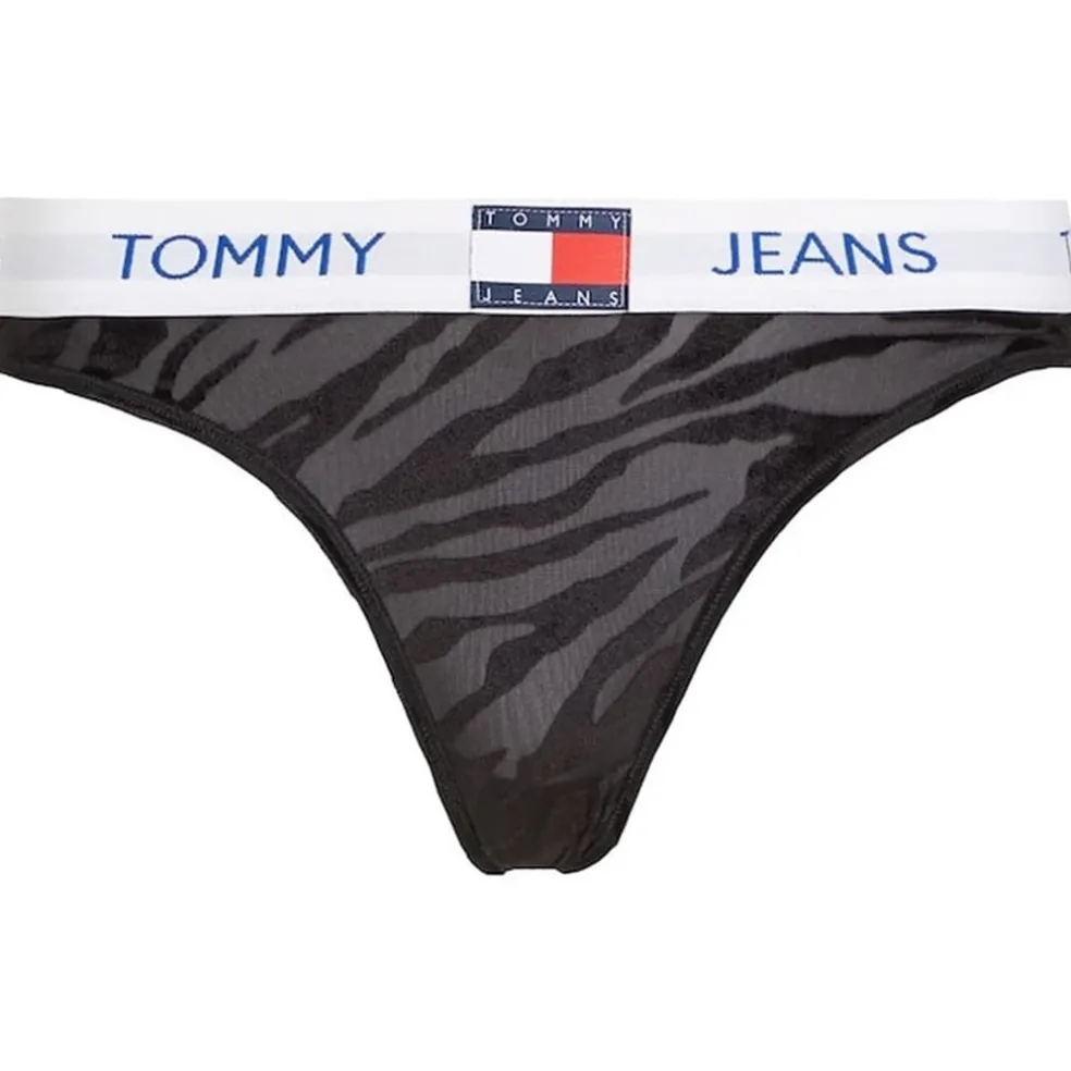 Tommy Hilfiger Zebra Patterned Thong in Black