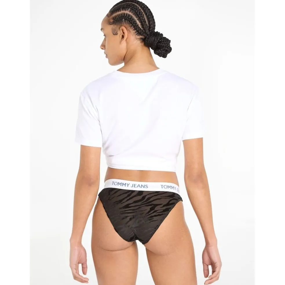 Tommy Hilfiger Zebra Patterned Thong in Black