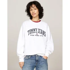 Tommy Jeans Crew Neck Pullover Sweatshirt in White