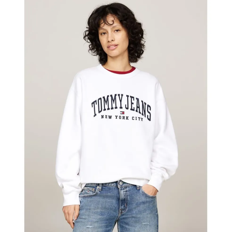 Tommy Jeans Crew Neck Pullover Sweatshirt in White