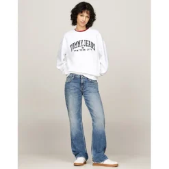Tommy Jeans Crew Neck Pullover Sweatshirt in White