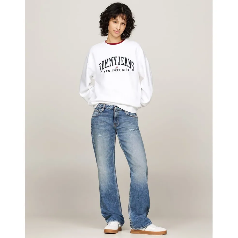 Tommy Jeans Crew Neck Pullover Sweatshirt in White
