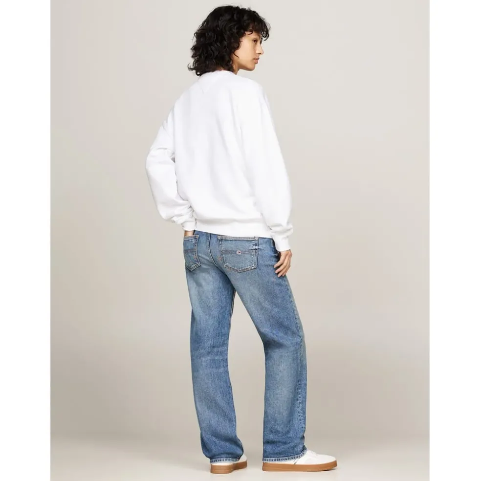 Tommy Jeans Crew Neck Pullover Sweatshirt in White