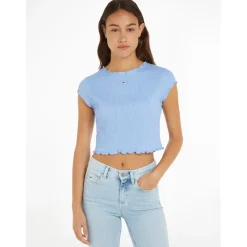Tommy Jeans Cropped Slim Fit Crew Neck T-Shirt in Blue