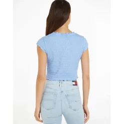 Tommy Jeans Cropped Slim Fit Crew Neck T-Shirt in Blue