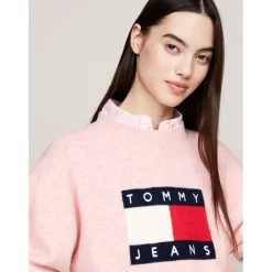 Tommy Jeans Flag Pull Over Sweater in Pink