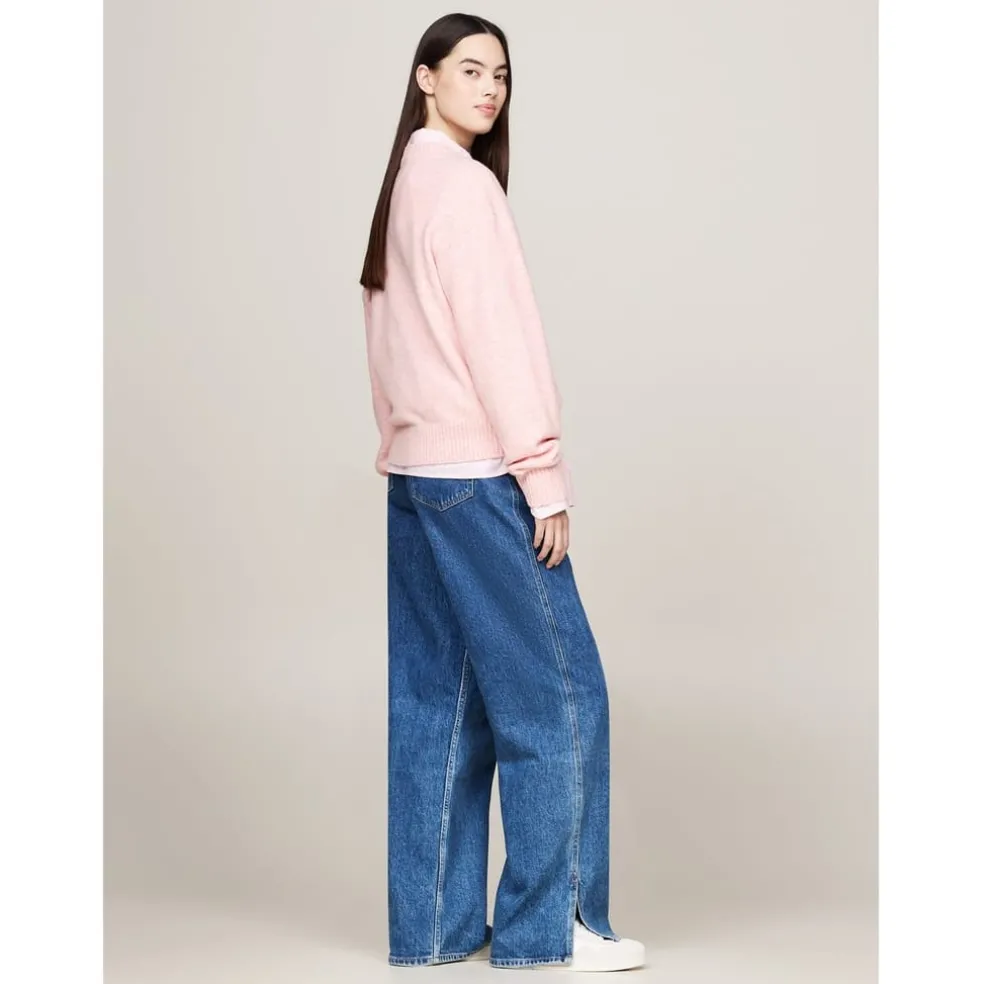 Tommy Jeans Flag Pull Over Sweater in Pink