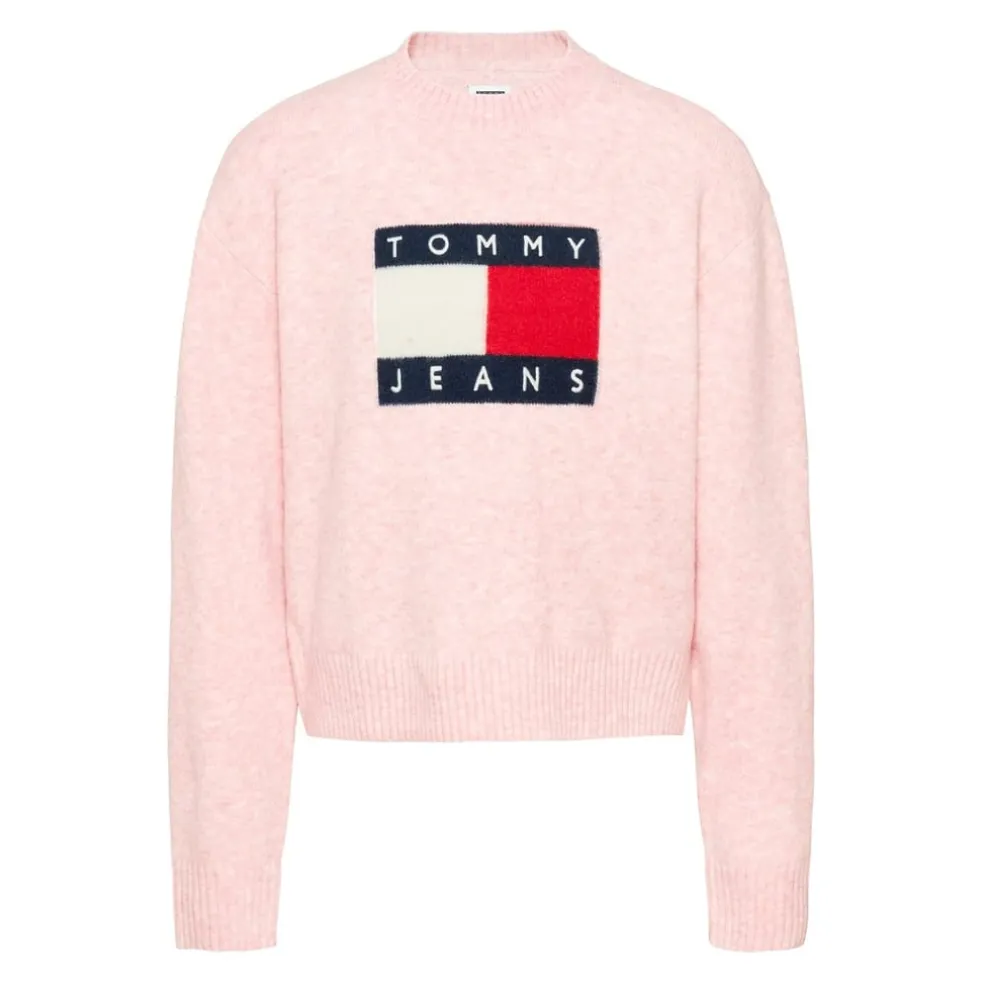 Tommy Jeans Flag Pull Over Sweater in Pink
