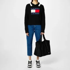 Tommy Jeans Flag Collared Neck Relaxed Fit Sweater in Black