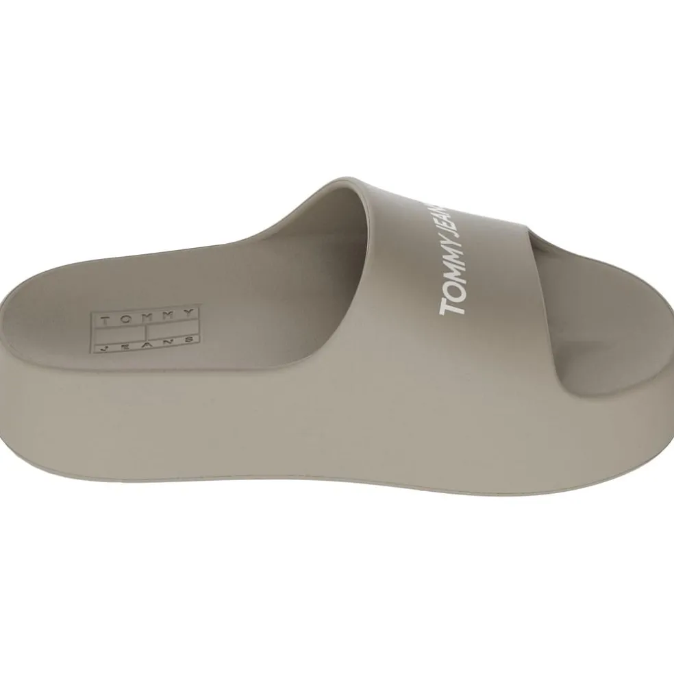 Tommy Jeans Flatform Slide Pool Sandals in Beige