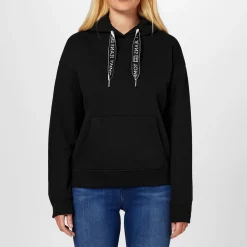 Tommy Jeans Hooded Lettering Sweatshirt Tops in Black