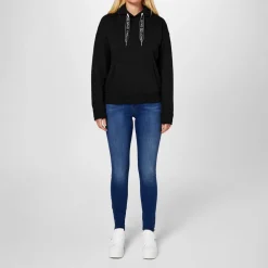 Tommy Jeans Hooded Lettering Sweatshirt Tops in Black