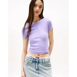 Tommy Jeans Regular Fit Badge Crew Neck T-Shirt in Purple
