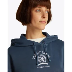 Tommy Jeans Varsity Cropped Hooded Relaxed Sweatshirt in Blue