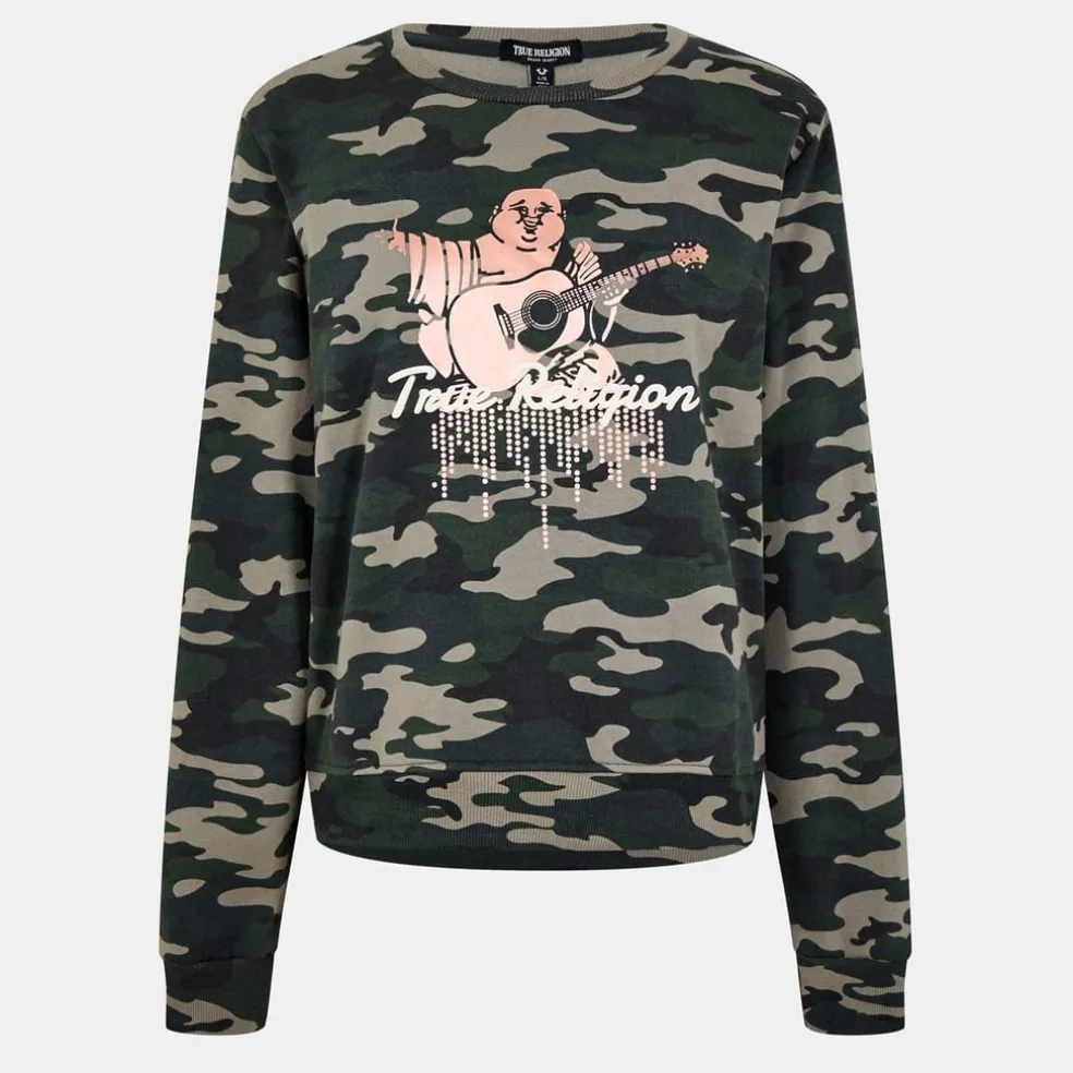 True Religion Buddha Print Hooded Sweatshirt in Green