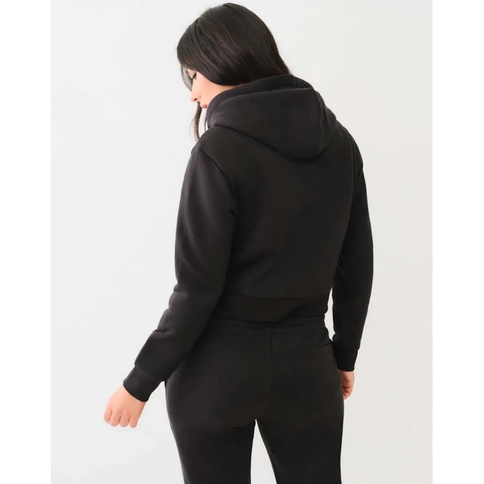 True Religion Cropped Hooded Regular Fit Sweatshirt in Black