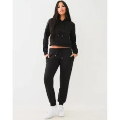 True Religion Cropped Hooded Regular Fit Sweatshirt in Black