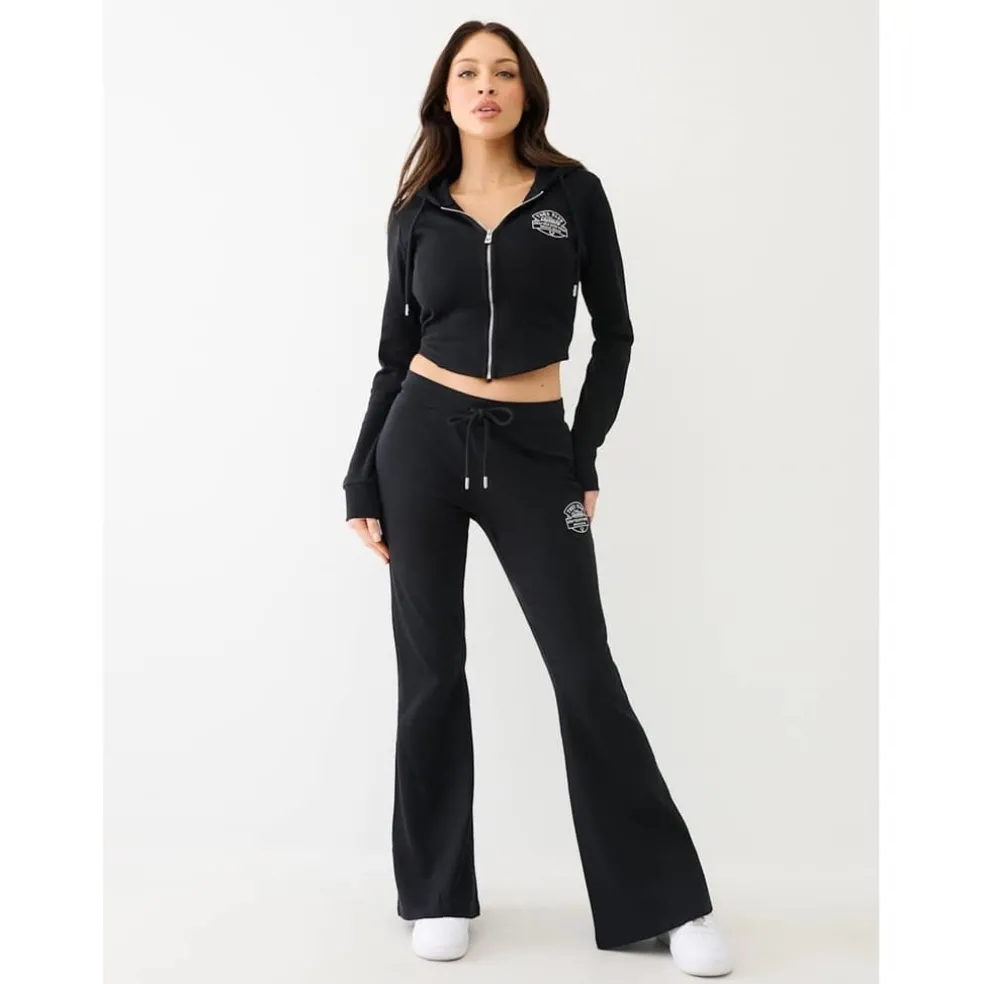 True Religion Cropped Hooded Slim Fit Sweatshirt in Black