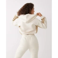 True Religion Cropped Hooded Relaxed Fit Sweatshirt in Neutral