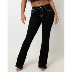 True Religion Mid Rise Flap Flared Jeans in Black