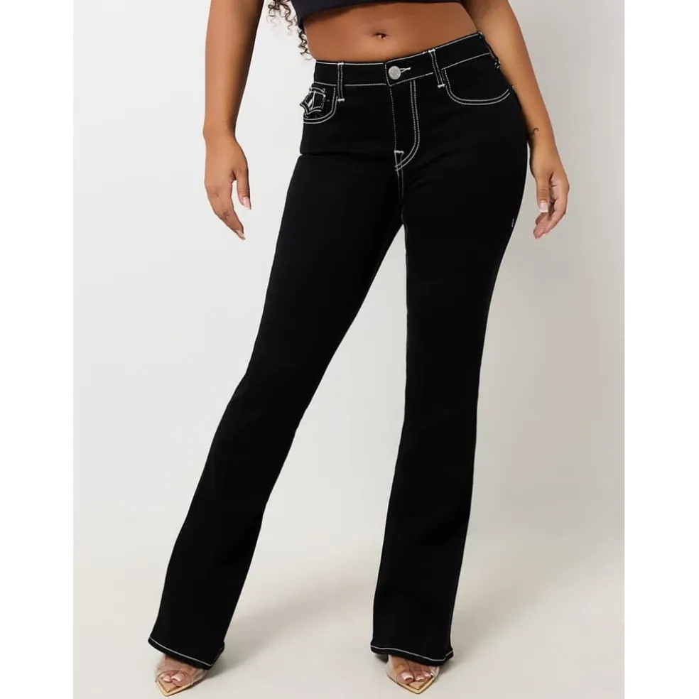 True Religion Mid Rise Flap Flared Jeans in Black