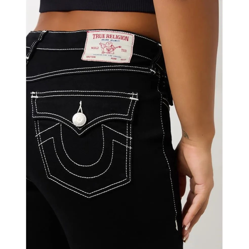 True Religion Mid Rise Flap Flared Jeans in Black
