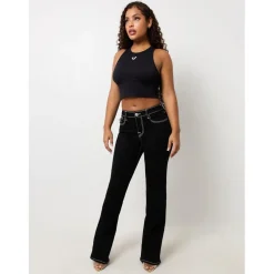 True Religion Mid Rise Flap Flared Jeans in Black