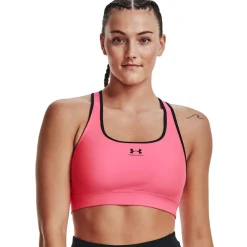 Under Armour Womens Heatgear Armour Mid Padless Sports Bra in Pink