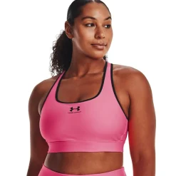 Under Armour Womens Heatgear Armour Mid Padless Sports Bra in Pink